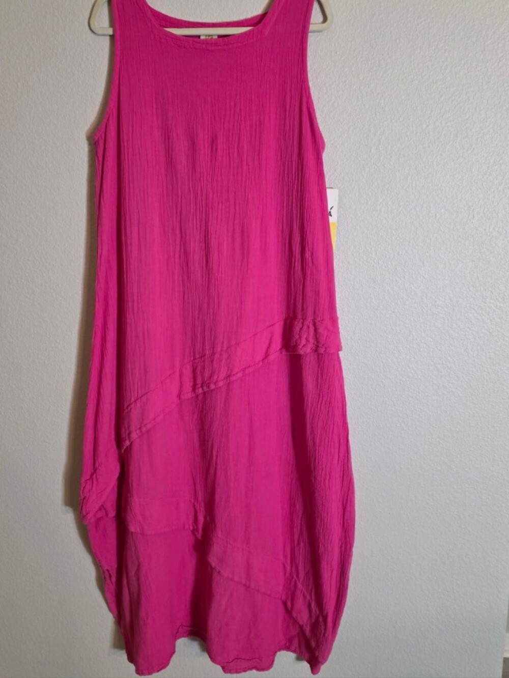 Abaca Bright Fuchsia Sleeveless Layered Shift Dress